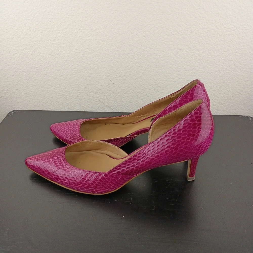 Ann Taylor Womens Magenta Pink Snakeskin Embossed Leather D'Orsay Kitten Heel 8M